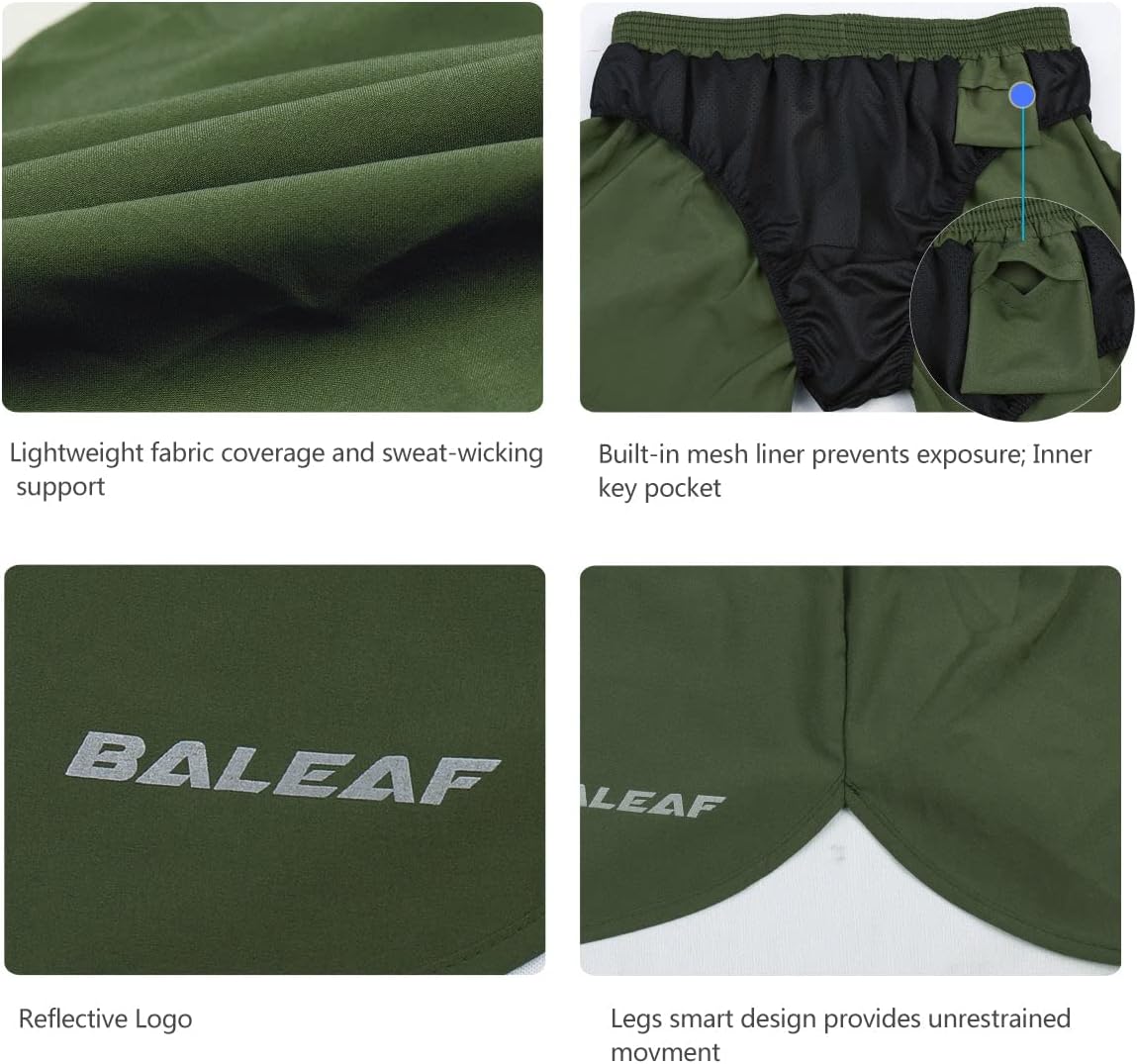 baleaf Men's 3” Running Shorts Gym Quick Dry Athletic Workout Pocket Lightweight Brief - Image 4