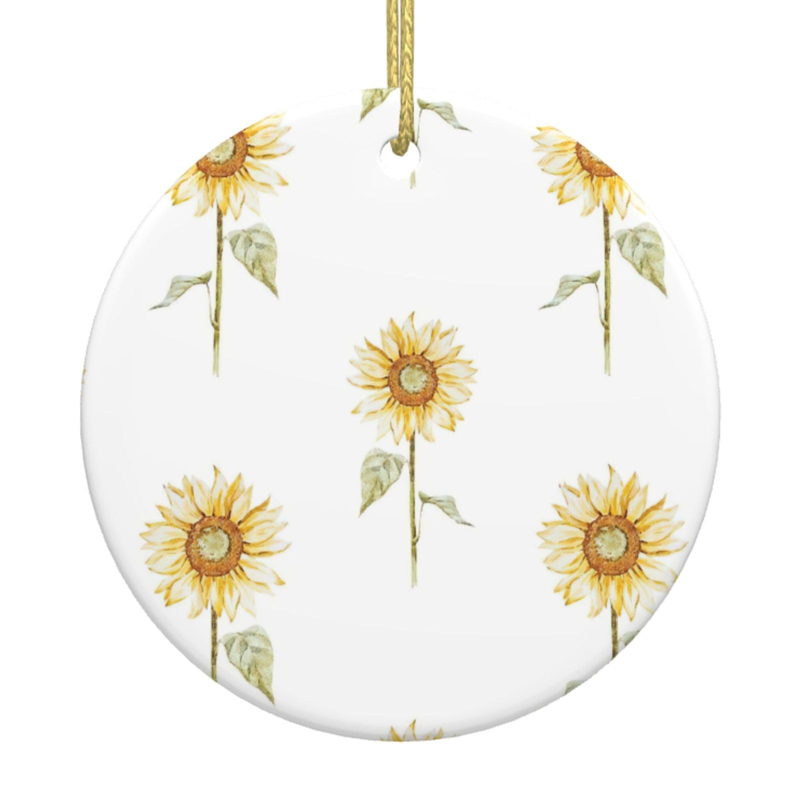 Blossoming Sunflowe Print Christmas Ornaments, Ceramic Hanging Ornament, Round Shape Decorations