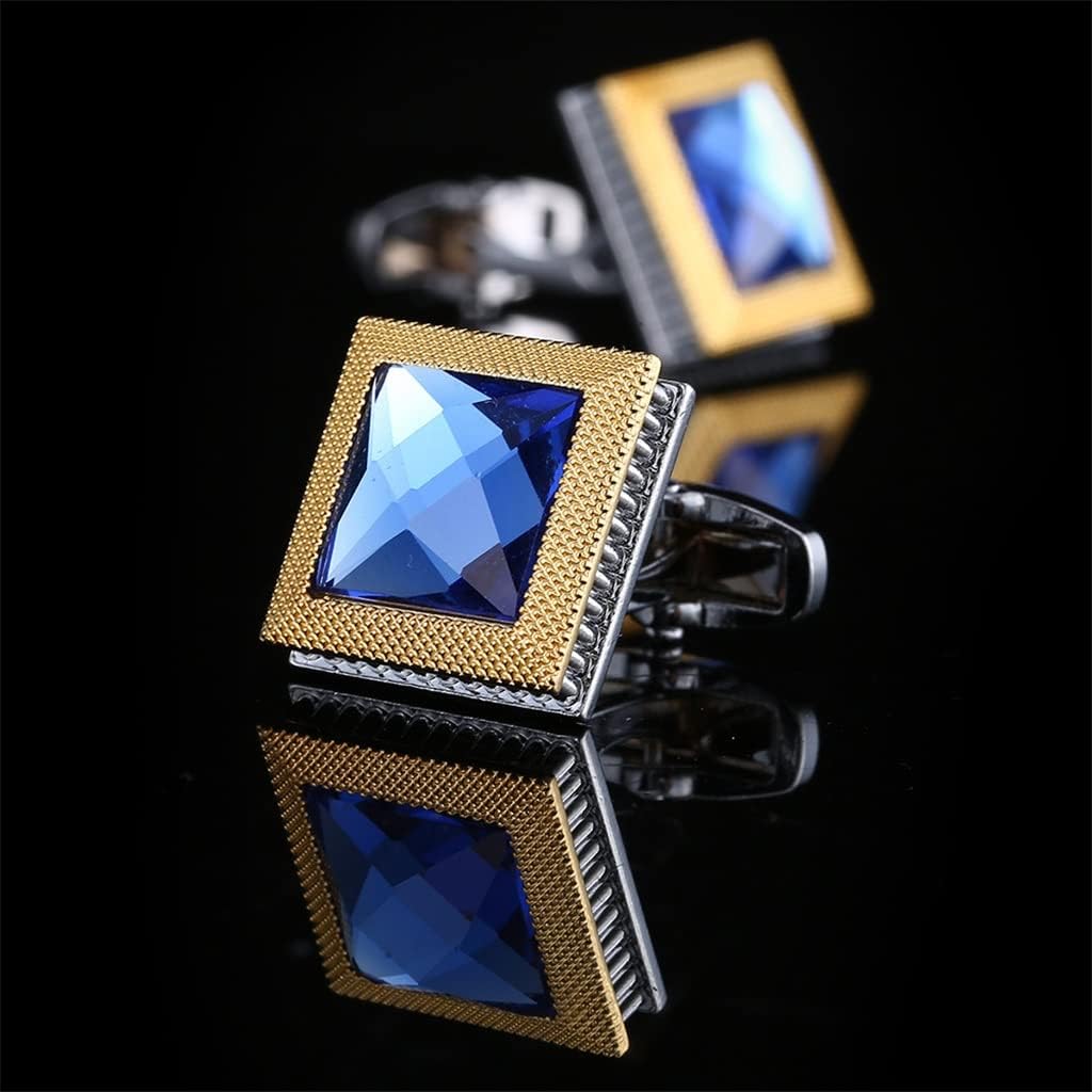 Silver Cufflinks for Men,Cuff Links Mens,Square Two Tone Blue Diamond Crystal Men's French Cufflinks Cufflinks Dress Shirt Cuff Buttons