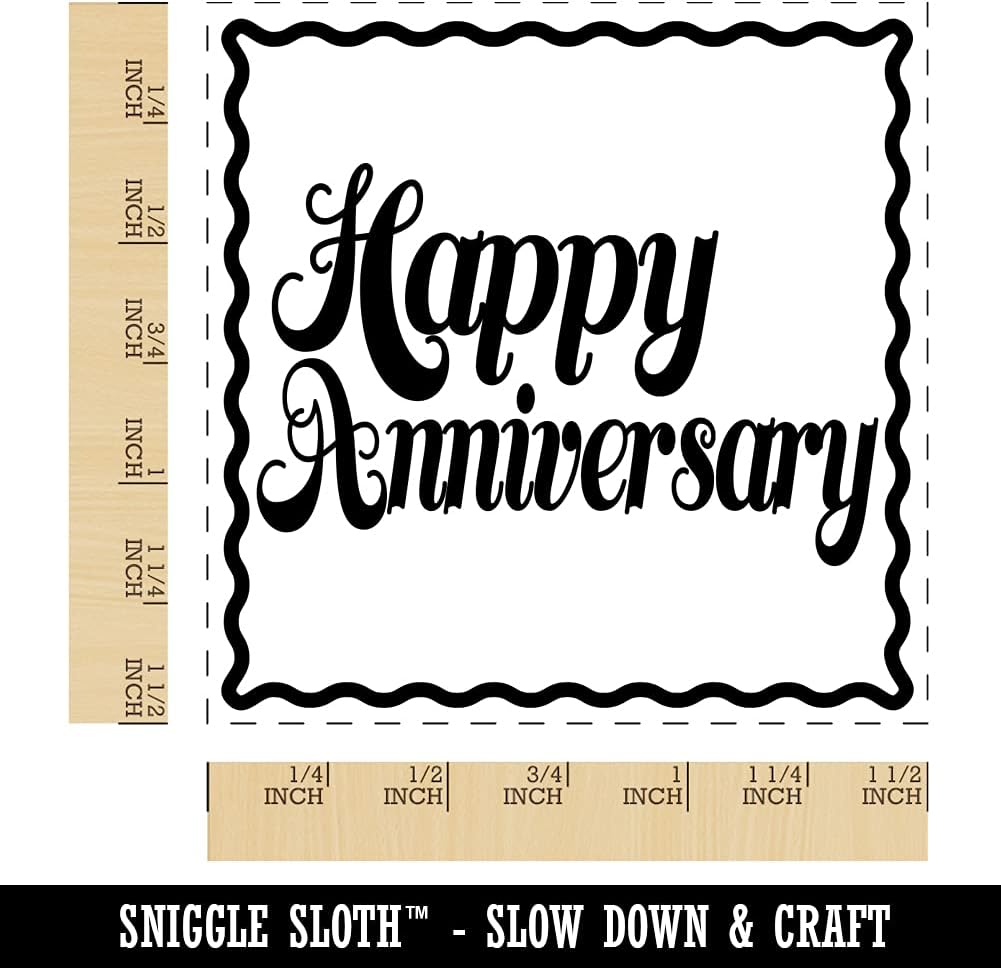 Happy Anniversary Elegant Text Self-Inking Rubber Stamp Ink Stamper - 1-1/2 Inch Large - Blue Ink