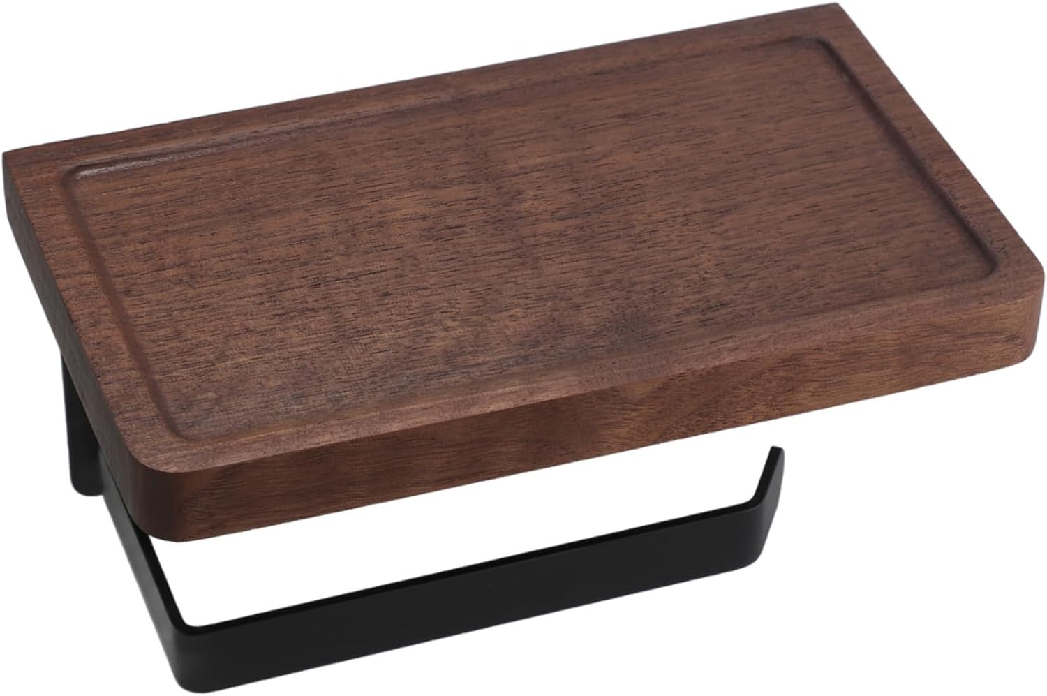 Freestanding Toilet Paper Holder with Wooden Shelf, Bathroom Storage Organizer for RV & Camper