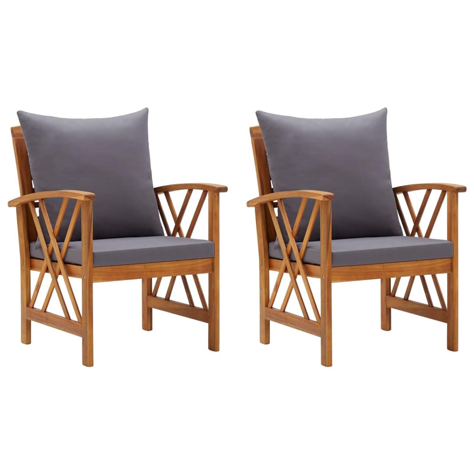 Fauteuils de jardin Homgoday en bois massif d'acacia avec coussins de terrasse