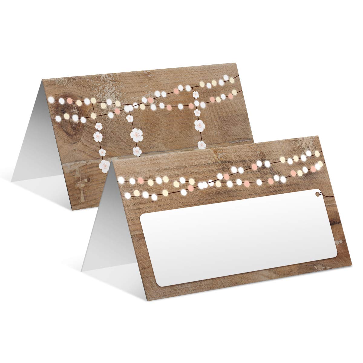 50 x Geburtstag Hochzeit Blanko Tischkarten Platzkarten Namenskarten Kärtchen - Holz Lichtgirlande