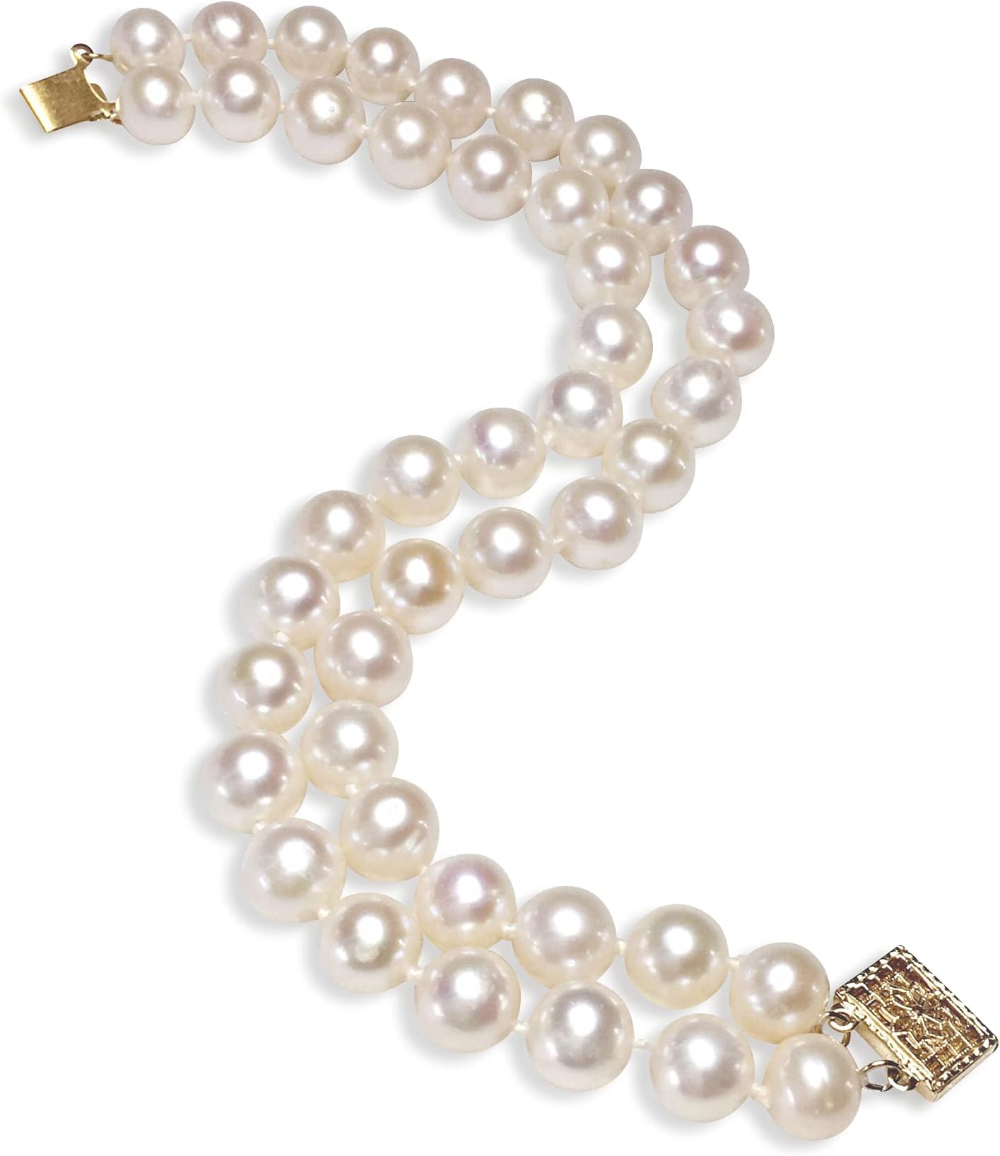 Double Strand Pearl Bracelet, AA+ Grade Cultured Pearls & 14K Gold Filled Clasp 2 Rows Bracelet, Freshwater Pearl Hand Kontted Bangle, Real Pearl Jewelry
