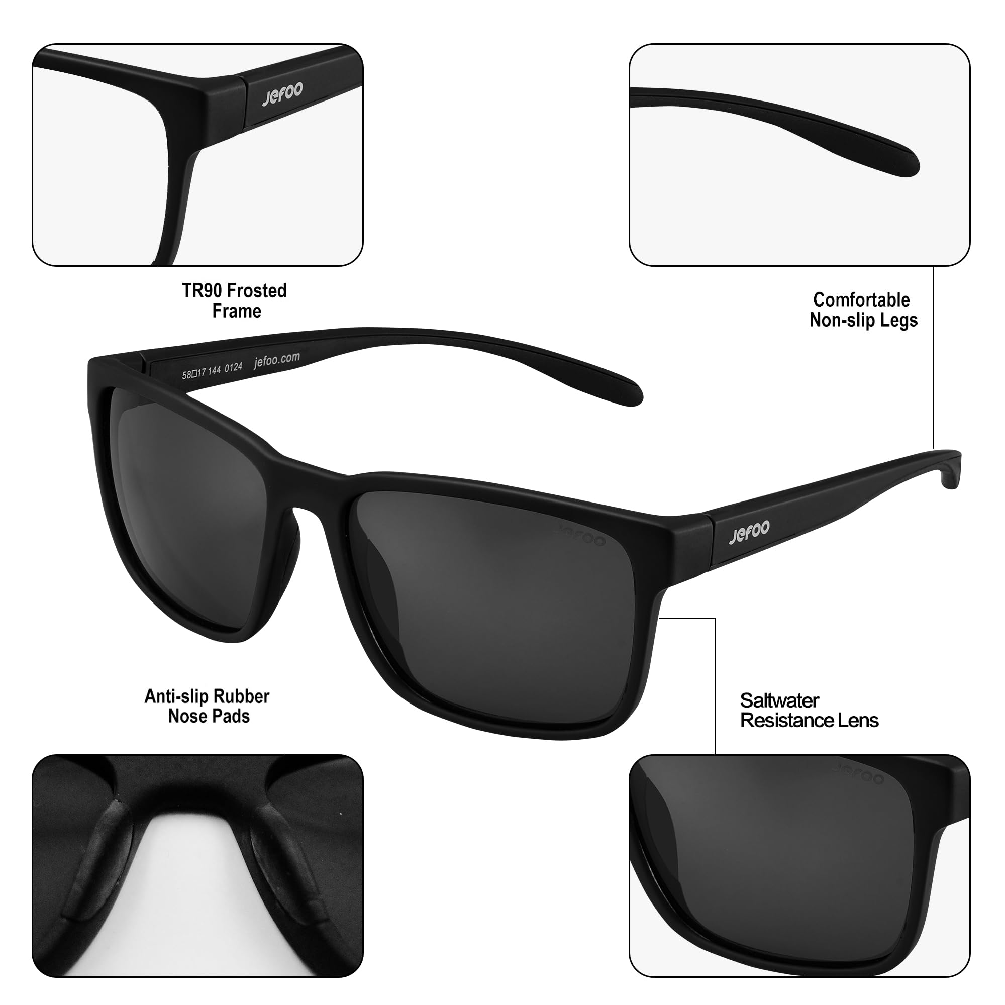 Jefoo Lentes de sol polarizados de pesca para hombres y mujeres, kayak, surf, conducción, ligeros, deportivos, protección UV