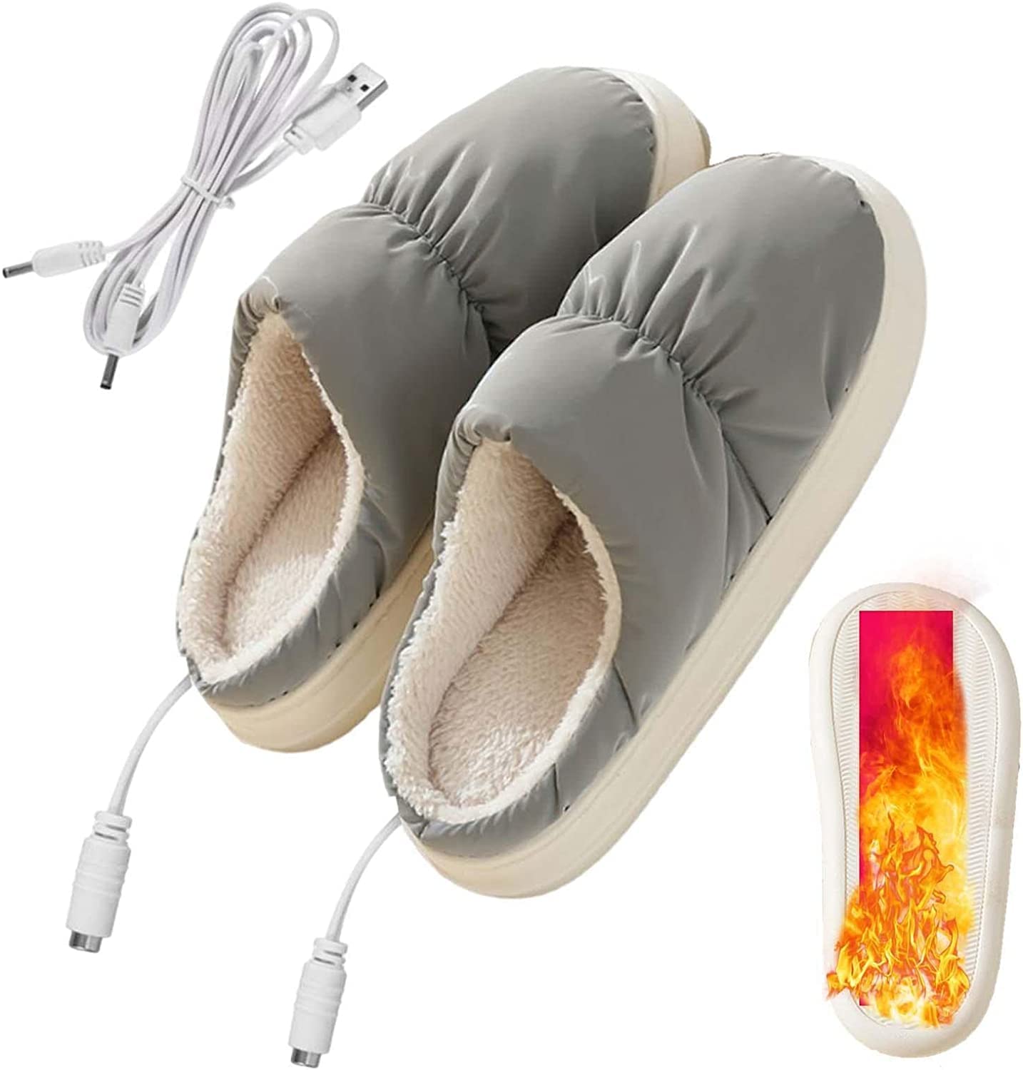 Chaussons chauffants USB contre les pieds congelés chaussure chauffante grise