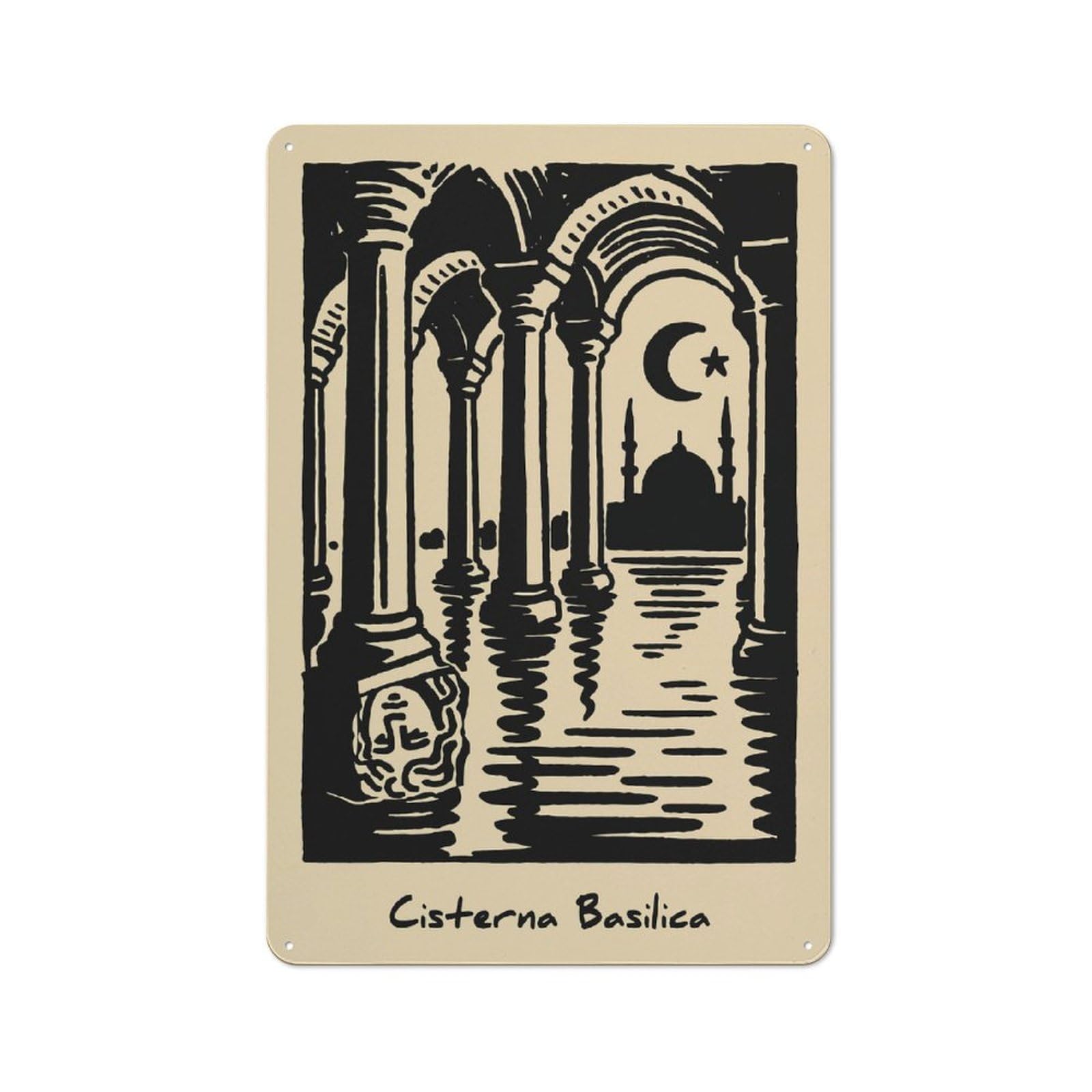 Junmoney Style-15 For Hobby Room Or Studio, Cistern Basilica Illustration Retro-Style Tin Sign 30X20cm, For Room Styling Across Hobby Rooms And Studios