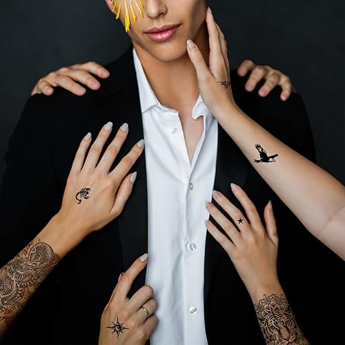 Miniatura 7 de Aresvns Tatuaje temporal de media manga para hombres y mujeres, tatuajes falsos realistas impermeables para adultos, incluyendo flores, dragón,