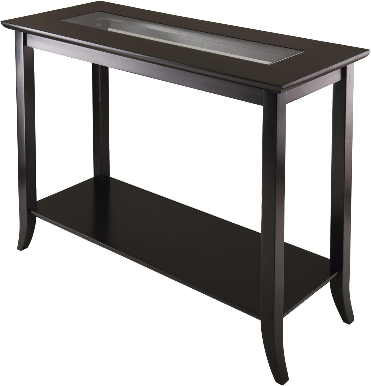 Genoa Console Table with Glass Top and Shelf in Espresso, Thin Entryway Table for Hallway, Living Room, Elegant Furniture for Any Home Decor