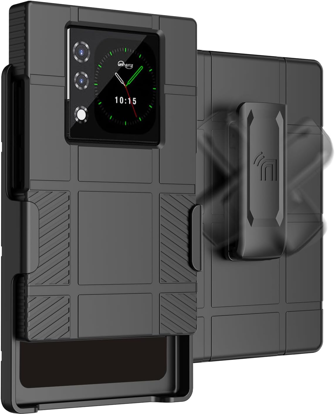 Nakedcellphone Case and Belt Clip Combo for Unihertz Titan 2 Phone, Textured Hard Cover and Rotating Holster/Holder - Black Tread
