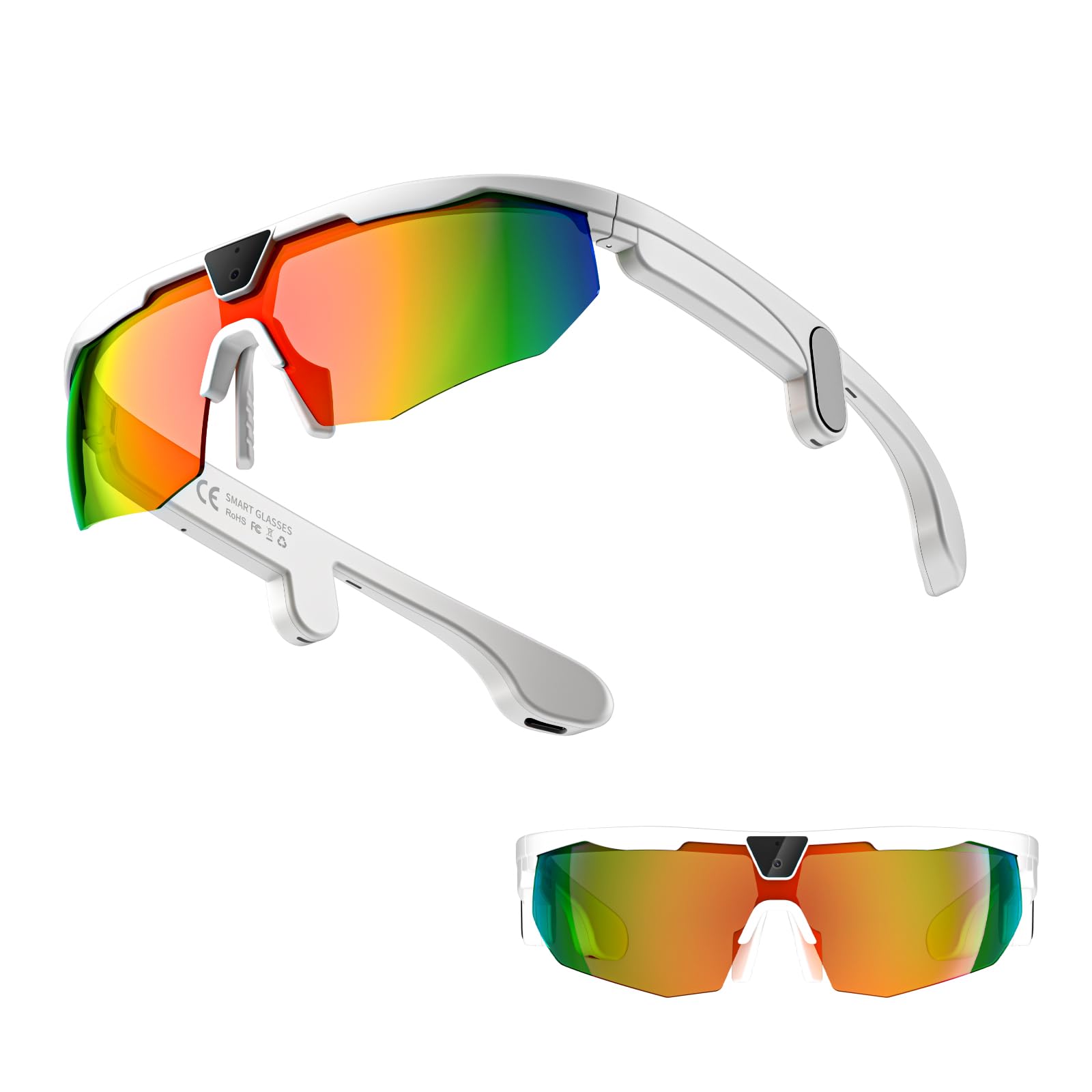 LOKMAT AI Lunettes intelligentes avec caméra, lunettes de soleil polarisées, étanches, anti-UV, anti-chocs, idéales pour le cyclisme et la randonnée - W640 Blanc