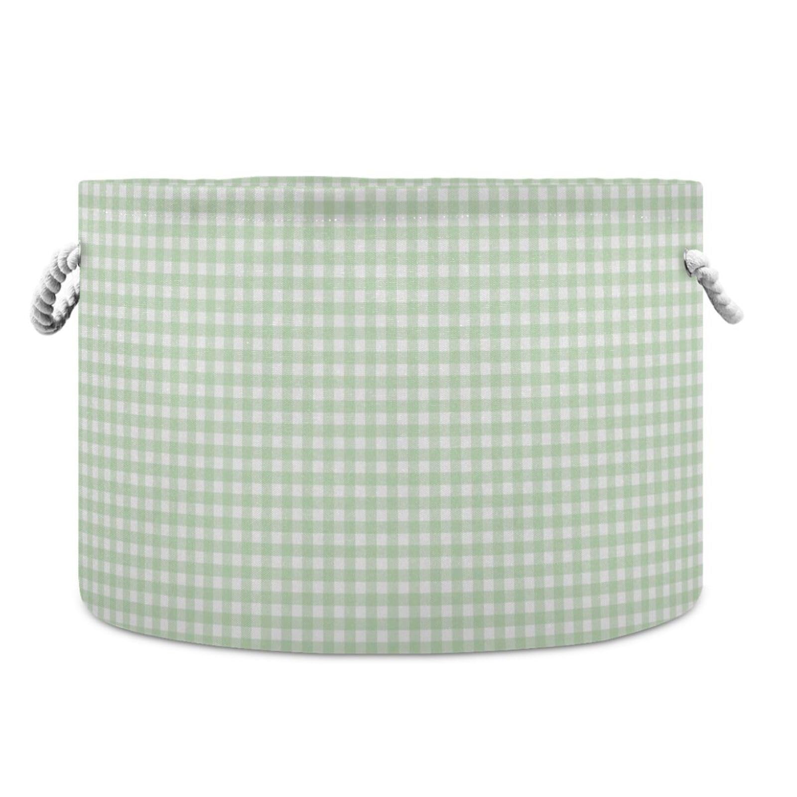 Takiito Green Gingham Checkered Storage Basket for Organizing, Fabric Collapsible Basket with Cotton Rope Handle for Bathroom Laundry Nursery, Large, As pic