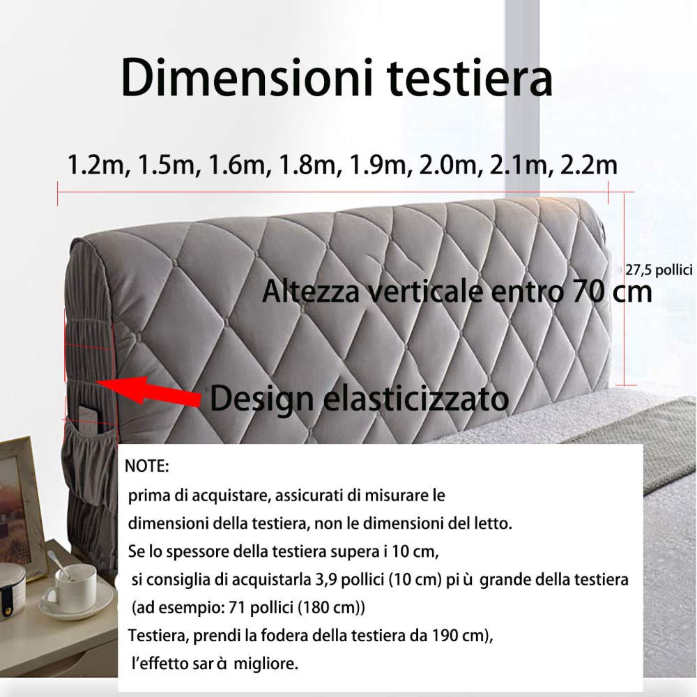 Copritestiera Imbottito In Velluto - Per Letti Matrimoniali E Singoli, Con Taschina Per Telefono, Antigraffio - Foto 11