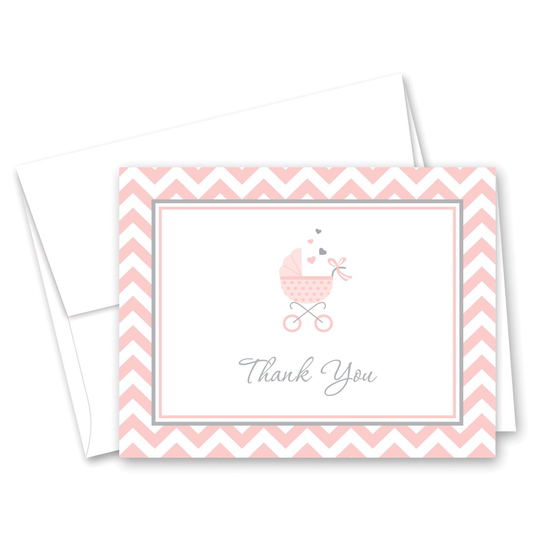 MyExpression.com 50 Cnt Pink Carriage Baby Shower Thank You Cards and Envelopes