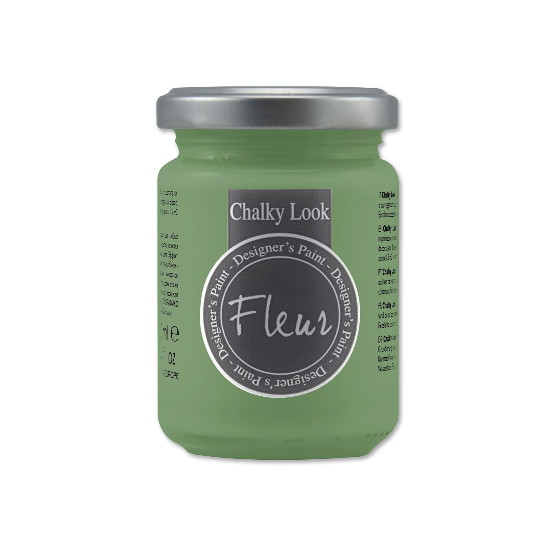 FLEUR DESIGNER'S PAINT | Pittura ad Acqua, Effetto Gesso Naturale, Extra Opaca, Fleur Chalky F51, Colore Welcome Green, Made in Italy, Formato da 130 ml