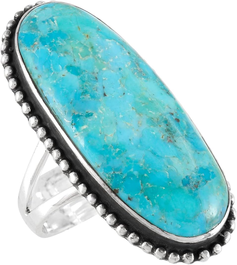 Turquoise Ring Sterling Silver 925 Genuine Gemstones Size 6 to 11