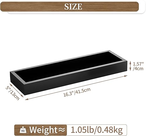 Vista 3 de Hanobe Bandeja rectangular larga y estrecha: portavelas rectangular decorativo negro, bandeja de centro de mesa, bandeja de servir sin asa para mesa
