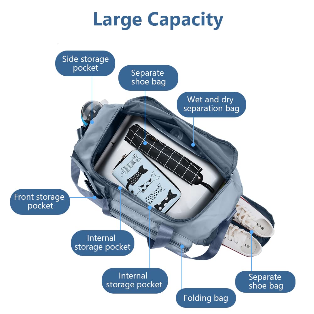 Flintronic Borsone da Viaggio Pieghevole, Borsone Palestra Sportiva con Etichetta Bagaglio, Borsa Sportiva con Scomparto Scarpe, Grande Capacità Borsa da Viaggio Duffel per Sport/Viaggi (35L)