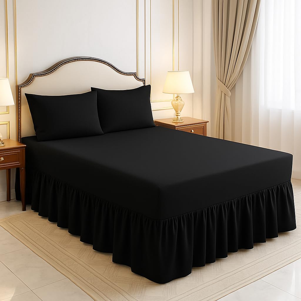 Arlinens Black Plain Dyed Polycotton Fitted Valance Sheets In Following Colours And Sizes (King, )