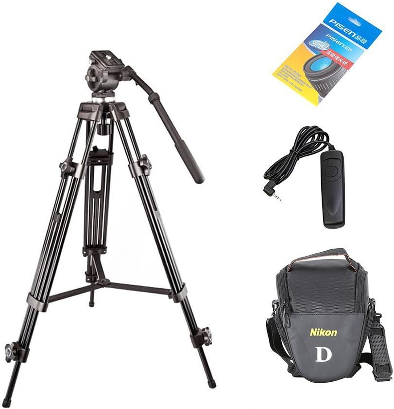 Weifeng WF-717 1.8m Professional Heavy Duty Video Camcorder Tripod with Fluid Damping Head + Lens Cleaning Paper + Camera Bag + Shutter Release Cable (WF717 1.8m)