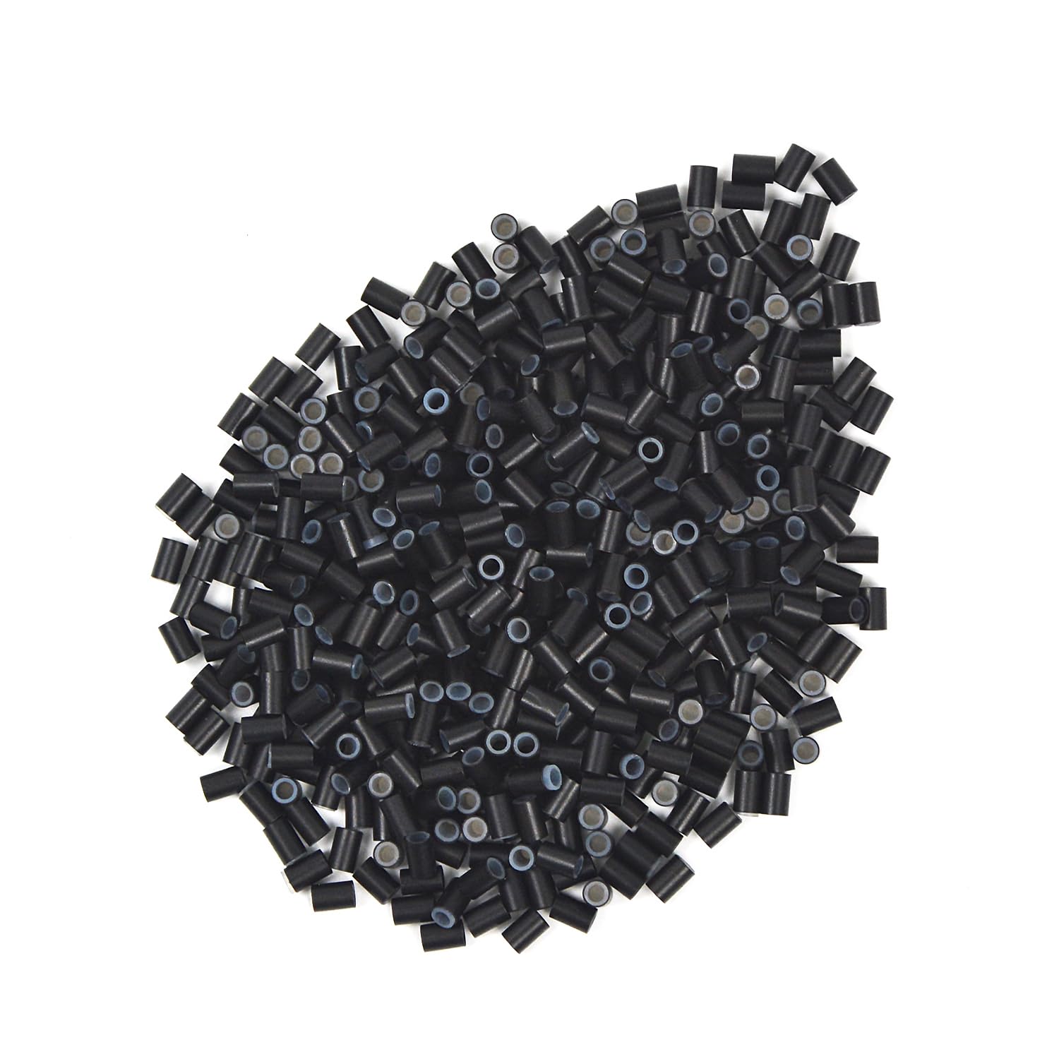 4.0 * 2.8 * 6.0 mm Copper Tube Micro Link Beads with Silicone Lined Micro Ring Hair Beads for I-Tip Hair Extensions (1000 Pcs Black)