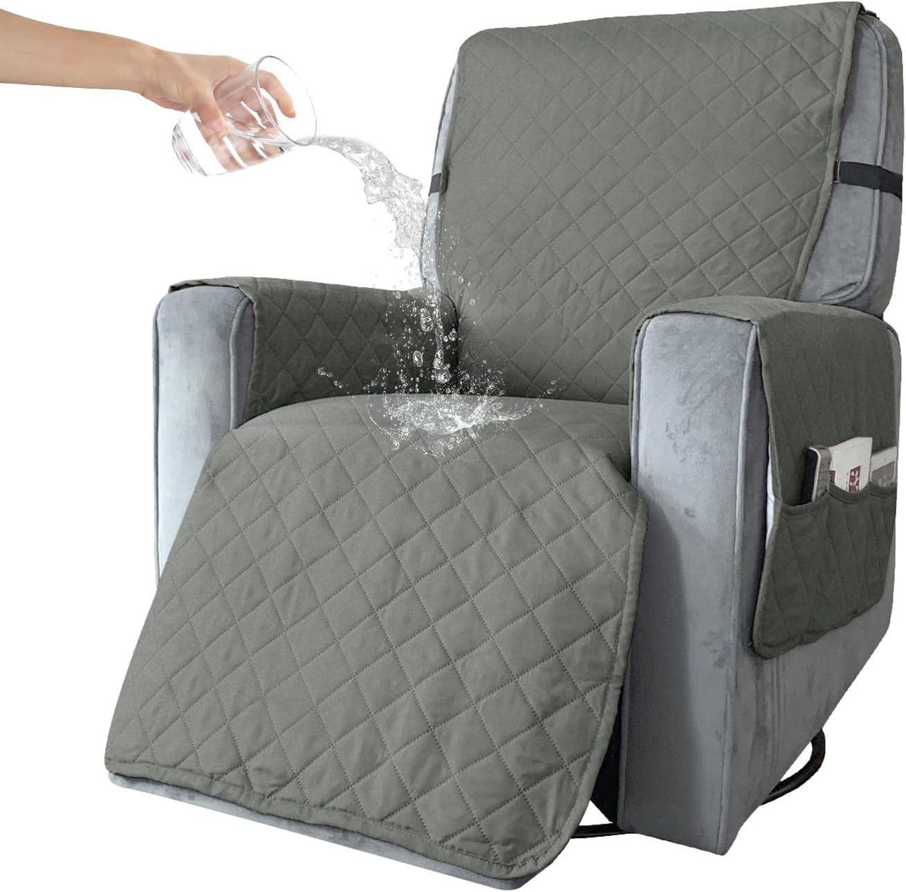 Waterproof Recliner Chair Covers for Armchairs Recliner Covers with Adjustable Elastic Straps Washable Quilted Sofa Slipcovers Sofa Protectors for Kids and Pets