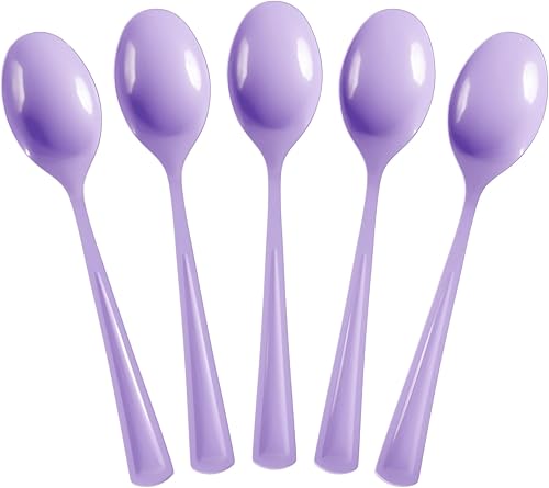 Cubiertos desechables de plástico lavanda resistente, 50 unidades, incluyendo cucharas, tenedores y cuchillos