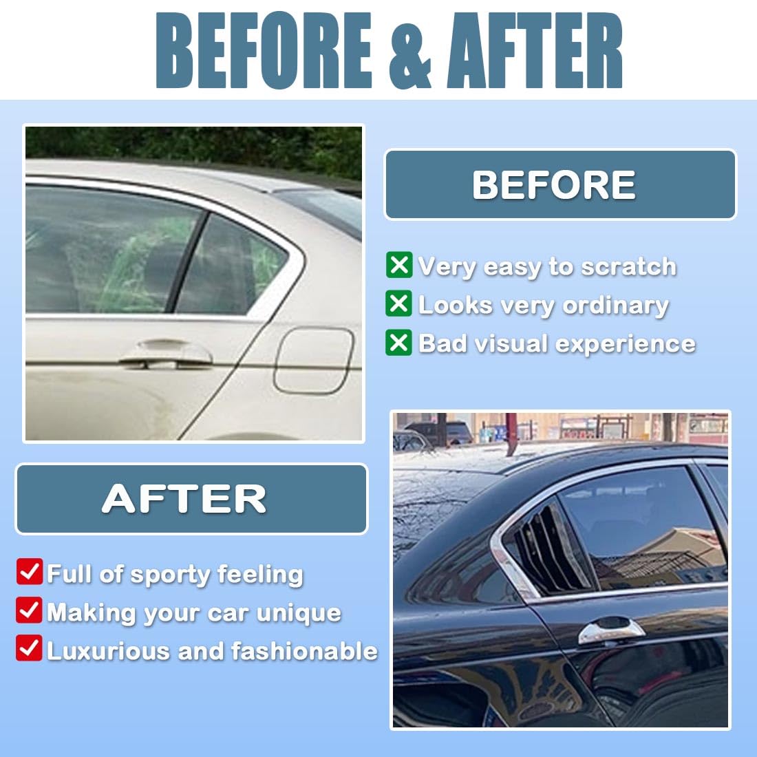 XITER 2PCS ABS Carbon Fibre Racing Style ABS Rear Side Window Louvers Air Vent Scoop Shades Cover Blinds for Accord 8th Sedan 2008-2012,Black