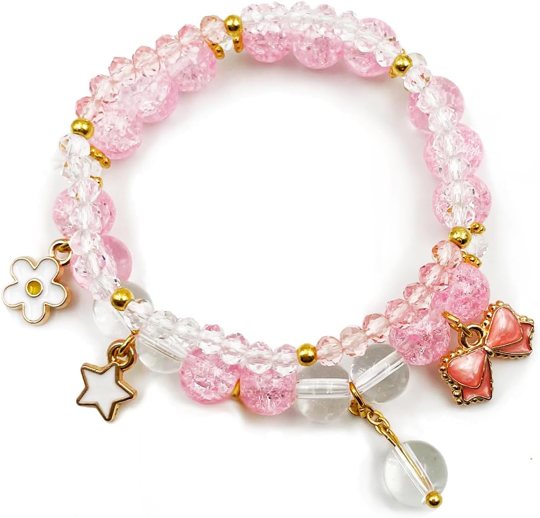 Kawaii Bracelets Crystal Beads Bracelet Set Cute Cartoon Elastic Beaded Pearl Bracelets Jewelry for Women Bff Friendship Gift
