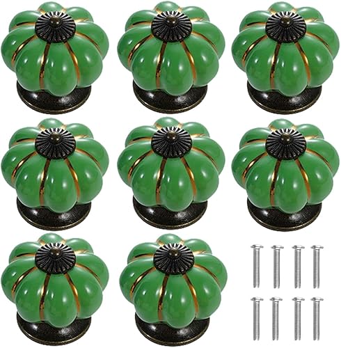 Tverghvad Pomos de cerámica de calabaza, 8 unidades Perillas y tiradores de calabaza retro vintage para cocinacajónarmarioarmario (verde, 8 piezas)