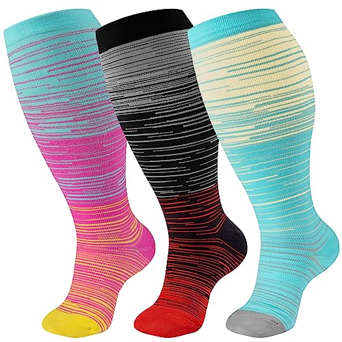 Image of bropite 3 /4 Pairs Plus Size Compression Socks for Women & Men 20-30 mmhg-Extra Wide Calf Support Socks for Medical,Running