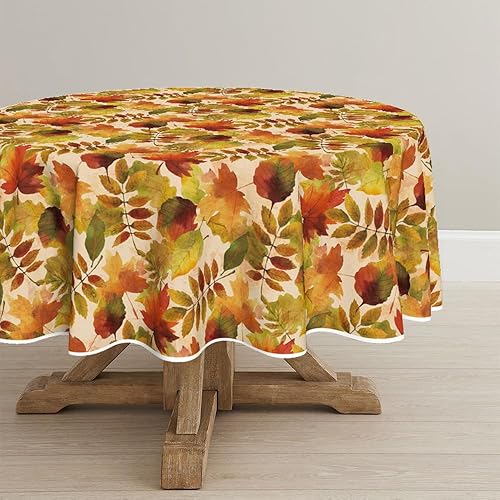 Horaldaily Mantel redondo de otoño de 70 x 70 pulgadas, diseño de hojas de acuarela de cosecha de otoño de Acción de Gracias, para decoración de