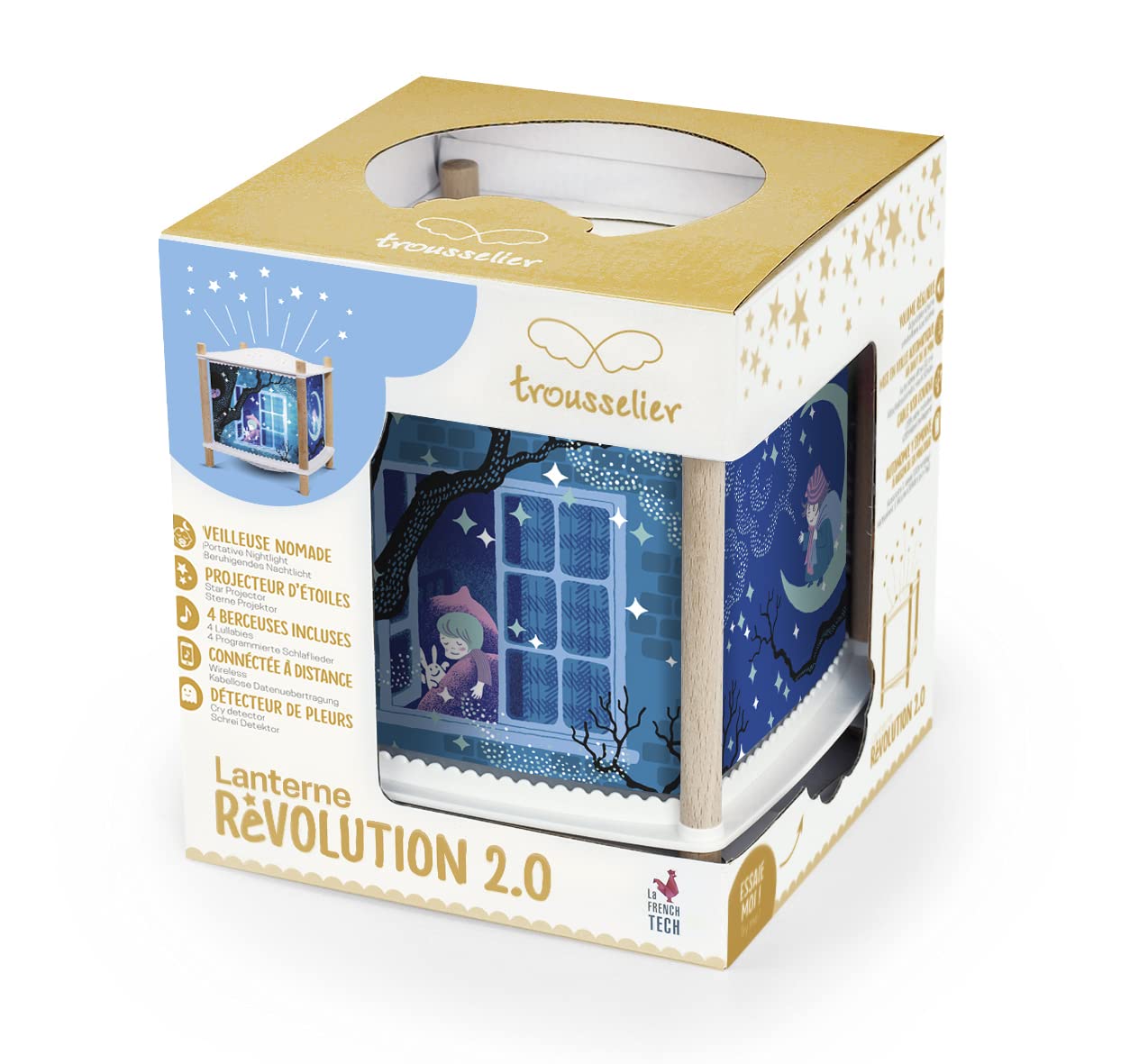 TROUSSELIER – Le Marchand de Sable Lampka nocna – Lantern Revolution 2.0 – prezent dla dzieci – projektor gwiazd, muzyka i przesyłanie historii wieczornych – rozpoznaje płacz – akumulator