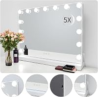 Meidom Hollywood Sminkasztal 58x46cm Tükör LED Világítással - 3 Színhőmérséklet, 15 Fényerőszint, USB, Érintésvezérlés, Alumínium Keret,  7