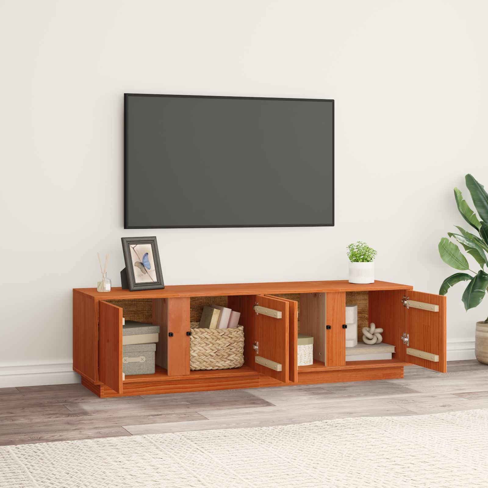 Mobile TV in legno massello di pino, marrone cerato, 140 x 40 x 40