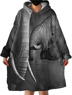 Sleepwish Animals Print Wearable Blanket Wrap Nature Wild Rhinoceros Birds Pattern Home Decor Blankets Cute Animals Print Camping Theme Sherpa Fleece Hooded Throw Cape (Kids 54