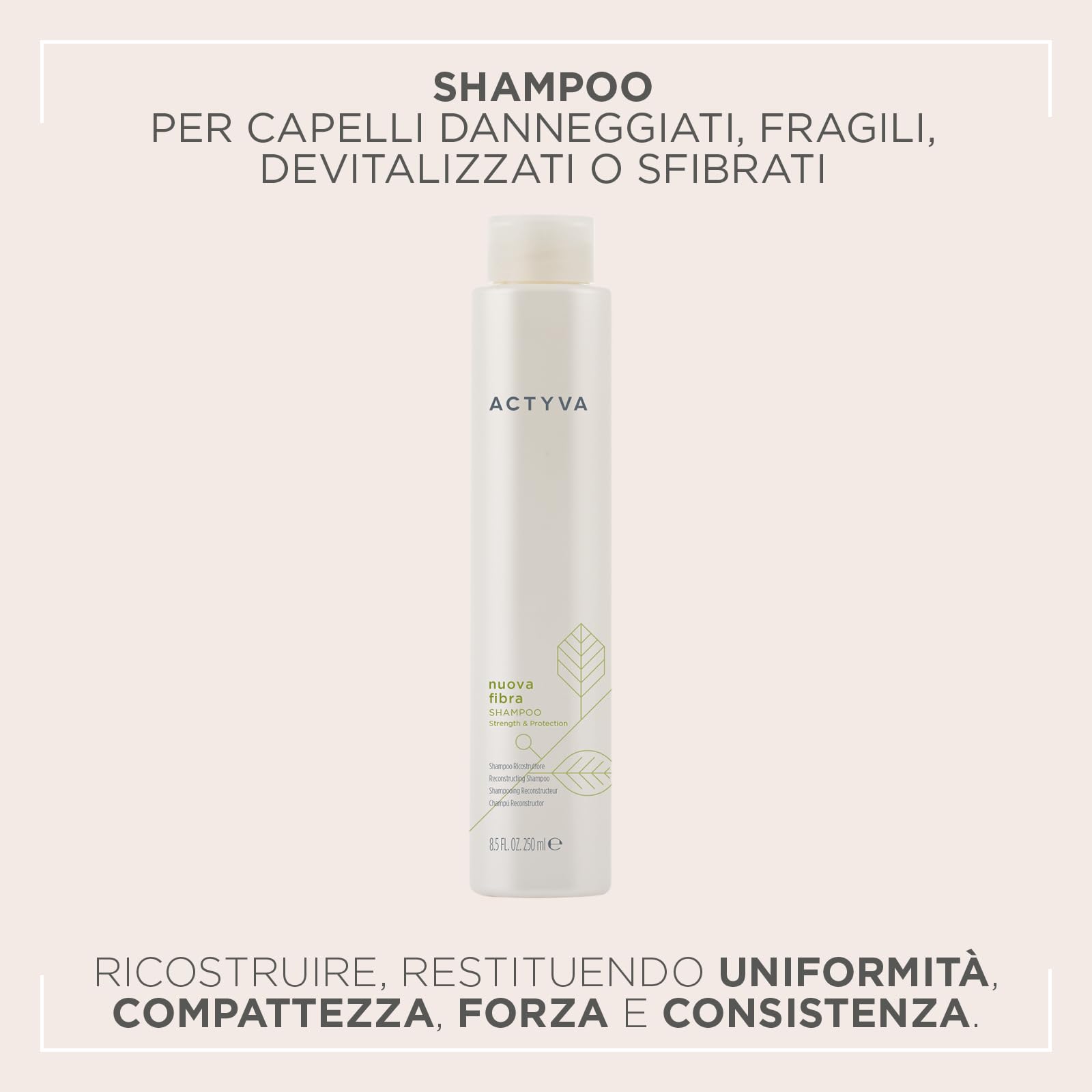 Actyva - Nuova Fibra Shampoo, ad Azione Ristrutturante per Capelli Sfibrati o Danneggiati con Amaranto e Alga Rossa - 250 ml