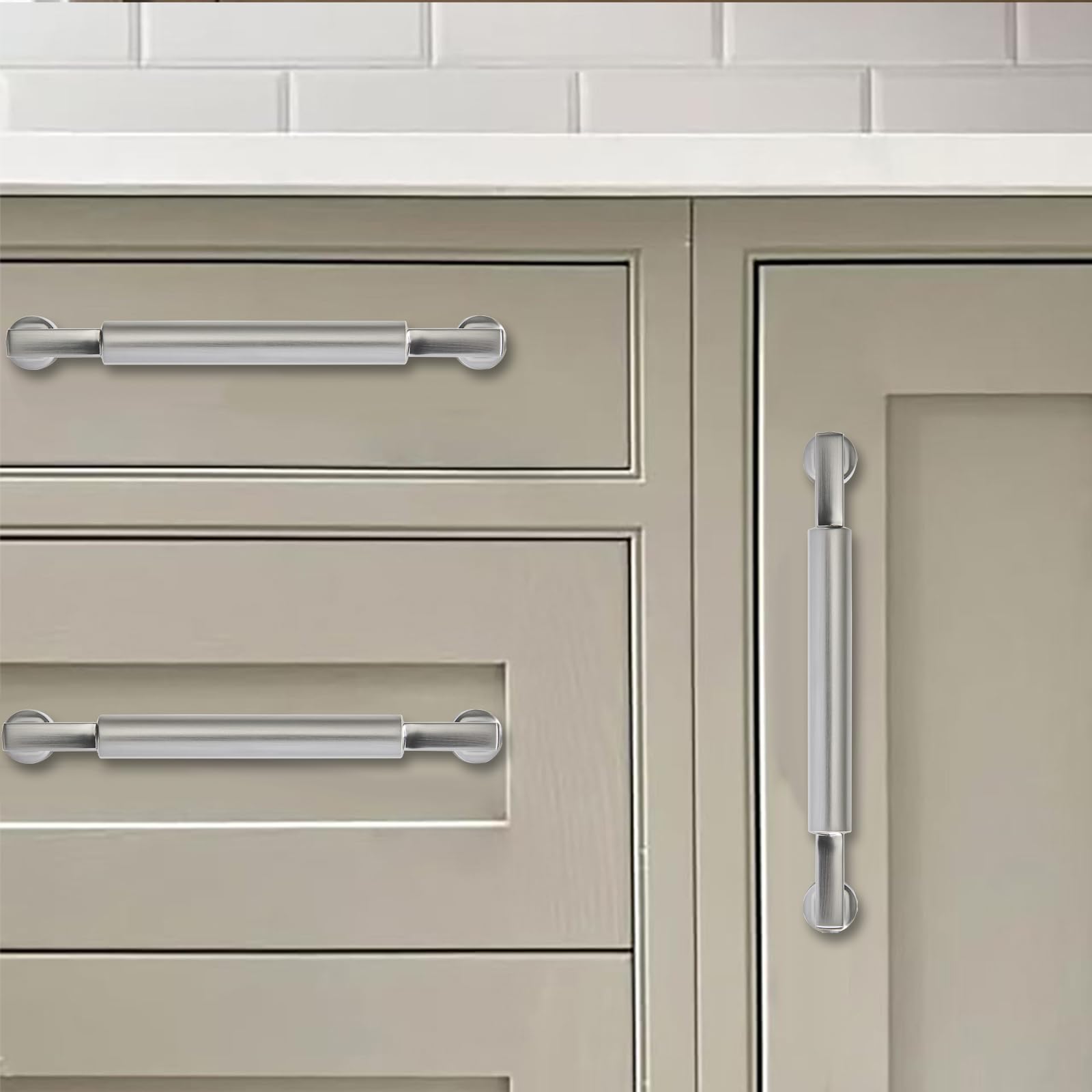khtumeware Lot de 10 poignées d'armoire en nickel satiné brossé solides pour armoires de cuisine, armoires, tiroirs et quincaillerie de salle de bain 96 mm