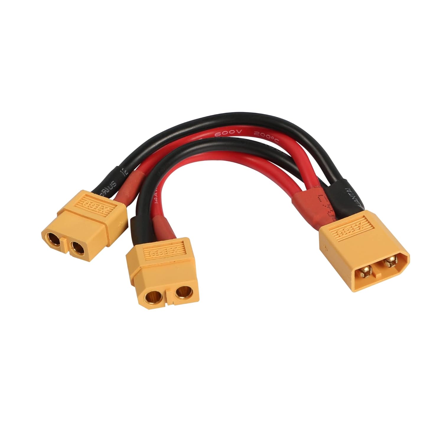 RIIEYOCA XT60 Parallel Battery Connector 14AWG Cable XT60 Y Splitter 1 Male to 2 Female for RC Drones,RC Cars,FPV Equipment Dual Battery System Power Distribution (13cm/5.1in)