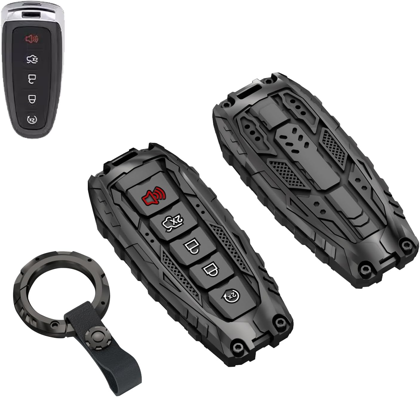 Heavy Key Fob Cover Case Protector for Ford, Keychain, Accessories for Ford C-Max Edge Escape Expedition Explorer Flex Focus Taurus Lincoln MKS MKT MKX Navigator (Model-C Black)