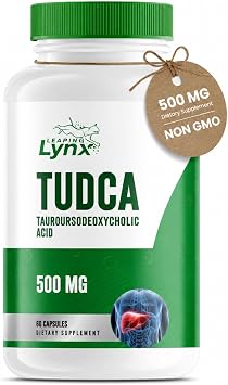 Leaping Lynx TUDCA 500mg Tauroursodeoxycholic Acid Supplement 60 Capsules TUDCA Liver Support Supplement Bile Acid Digestive Support Non-GMO, ISO-Certified