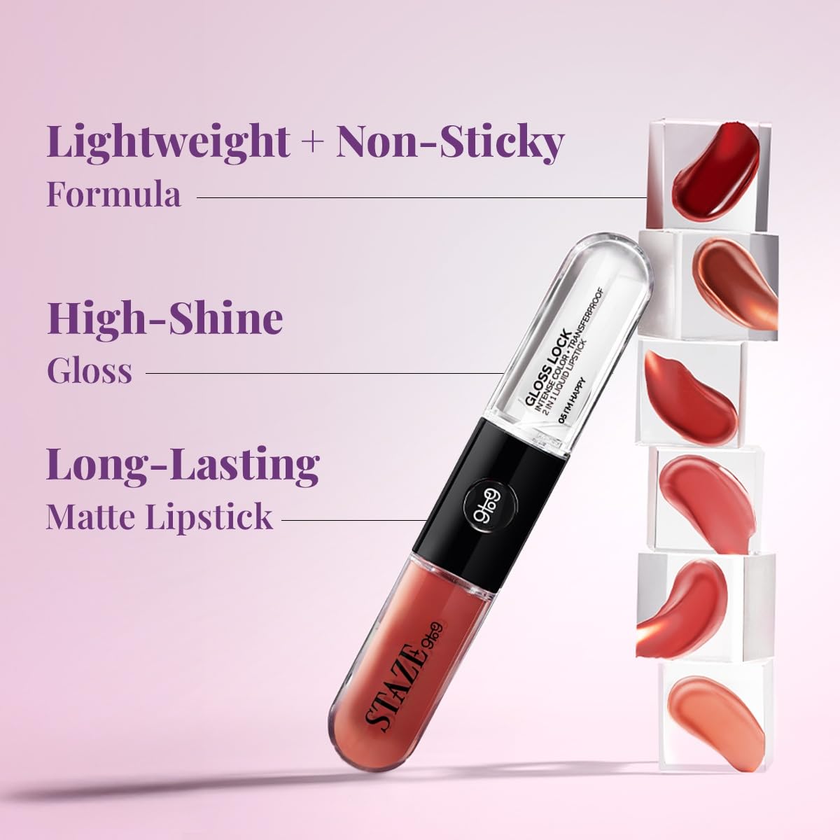61LkInSdbCL._SL1200_ Staze Gloss Lock 2-in-1 Liquid Lipstick | Matte Lipstick + High-Shine Transferproof Gloss | 12H Long-lasting | Intense Pigment | Lightweight & Waterproof | 05 I'm Happy | 7g