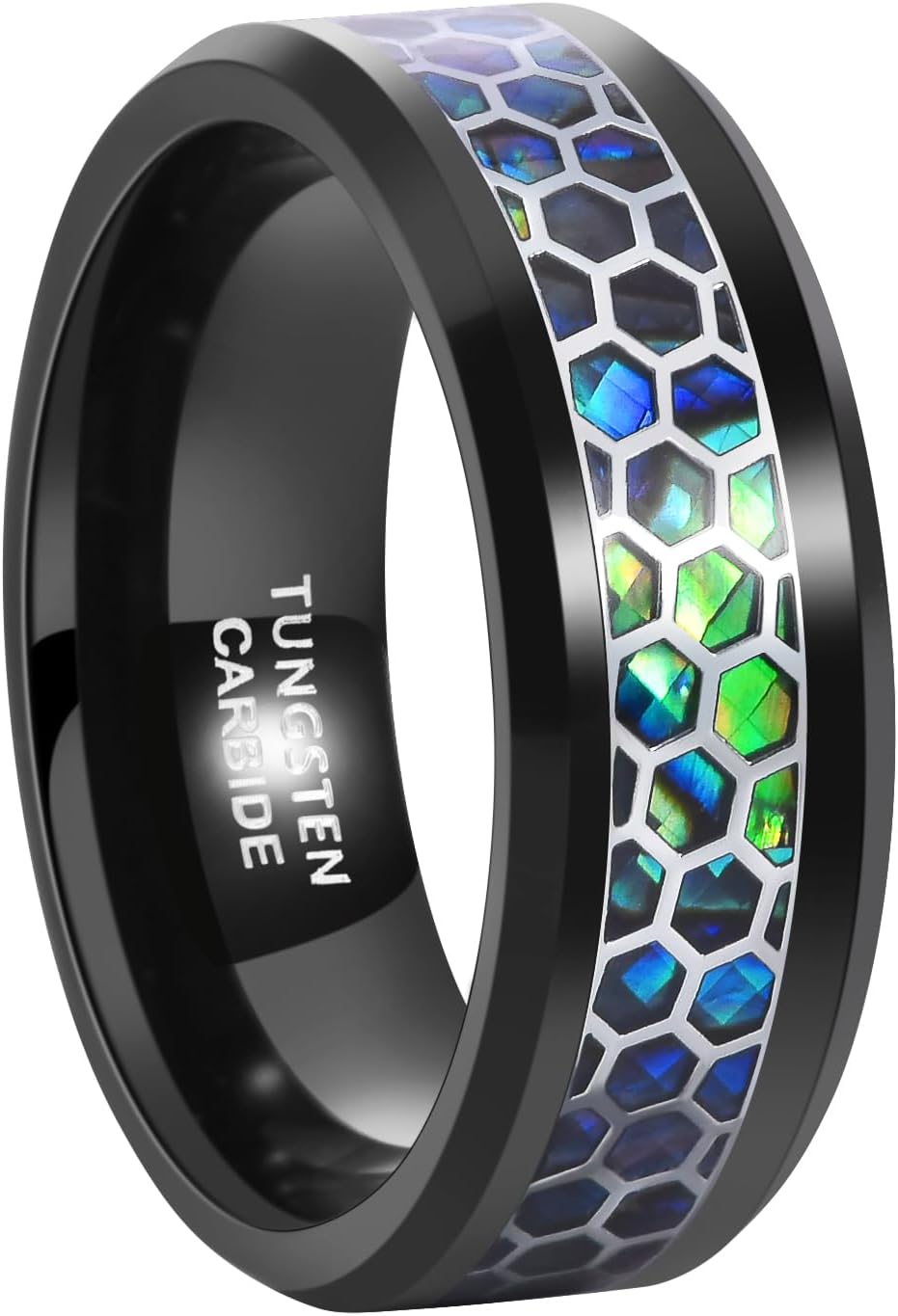 Wedding Bands for Men 8mm Tungsten Carbide Beveled Edge Honeycomb Sytle Mens Jewelry Men's Ring for All Occasions to Wear Comfort Fit