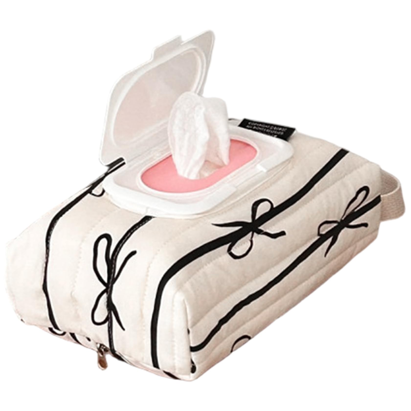 Wipe Dispenser Cotton Striped Bow Refillable Wipes Pouch with Handle Hanging Portable for Travel Home Car Office, 5.1x2.4x9.5 Inch, Indoor Decorations