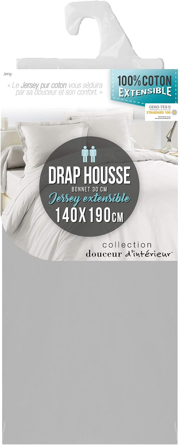 Douceur d'Intérieur Double Fitted Sheet, Cotton, Pebble 140 x 190 cm - Image 5