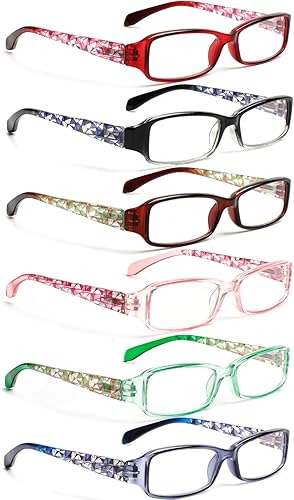 6 pares de anteojos de lectura para mujer, con bloqueo de luz azul, bisagra de resorte con patrón impreso para mujer (multicolor, 2.5)