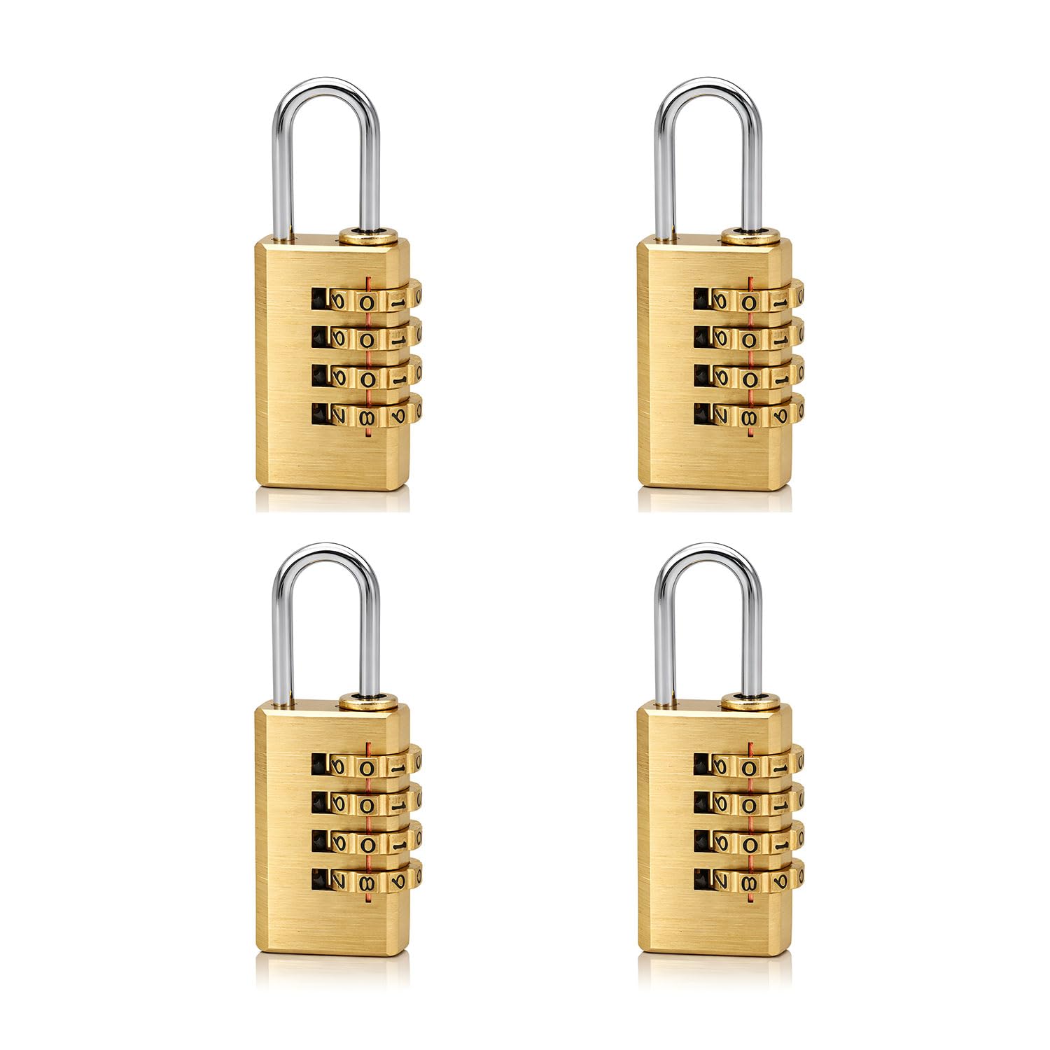 Volo 4 Digit Brass Re-Settable Combination Padlock/Password Lock/resettable Combination Lock for Travel Bags, Travel Lock, Luggage Lock (Pack of 4)