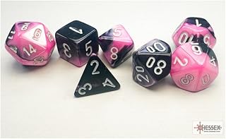 Mini dados Géminis negro y rosa con números de color blanco de 10 mm, juego de 7 ajedrez