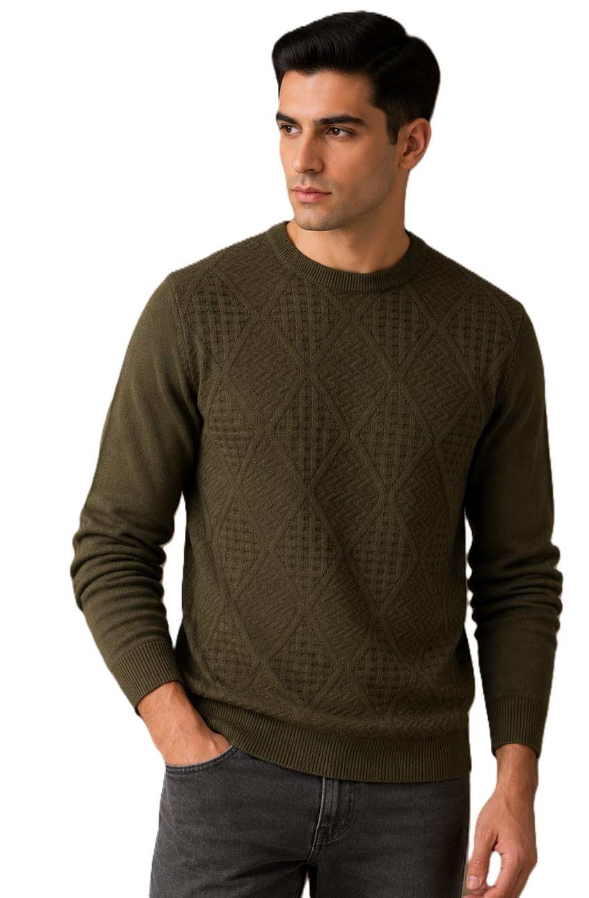 Men's Cotton Textured Round Neck Full Sleeve Sweater | Breathable Regular Fit Casual Winter Wear-image-36