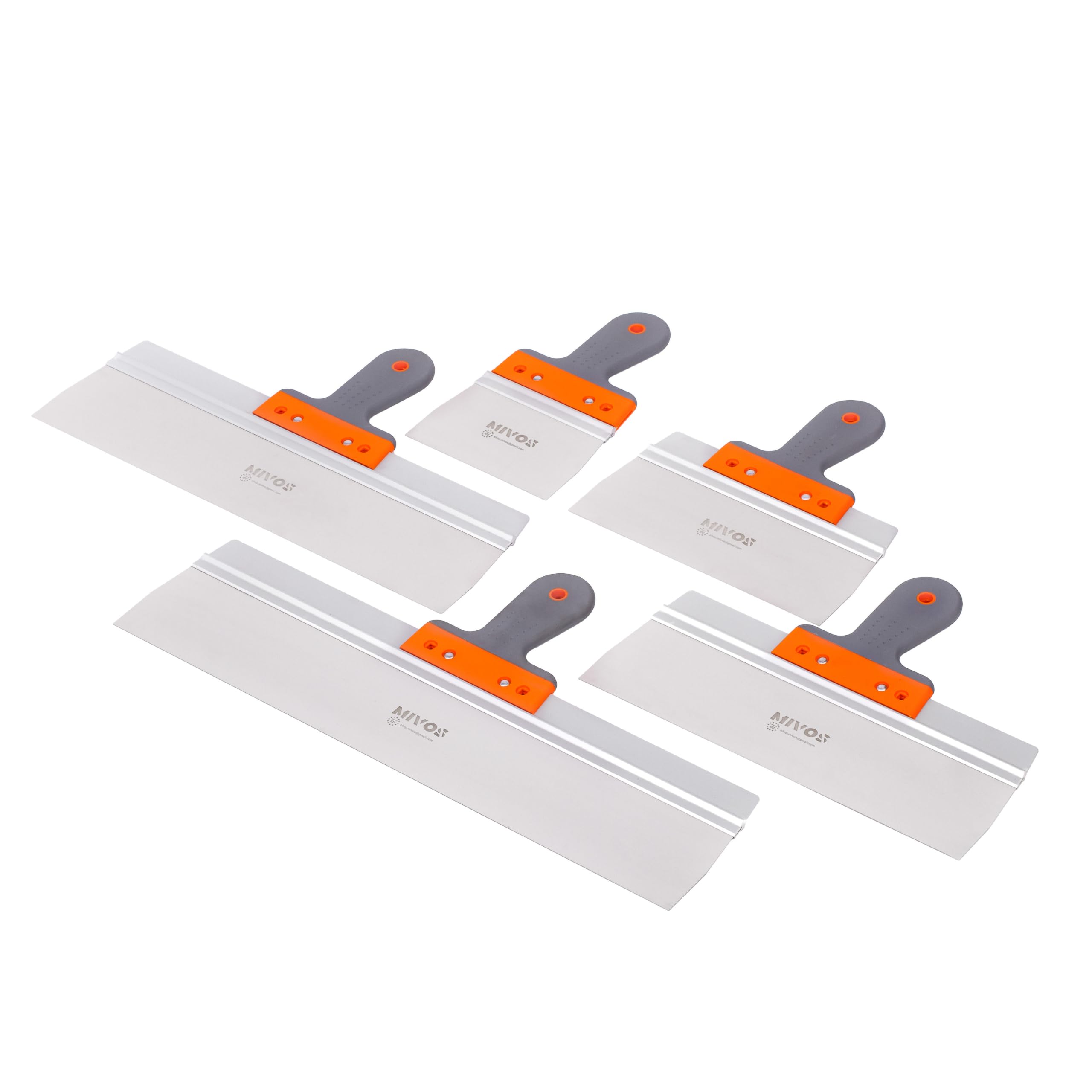 Mivos 5 x Profi Glättspachtel aus Edelstahl - Flächenspachteln mit Blattbreiten von 150 bis 550 mm - Breitspachteln-Set mit 90 mm Klingenlänge - Fassadenspachtel mit Aluhalter - Made in EU